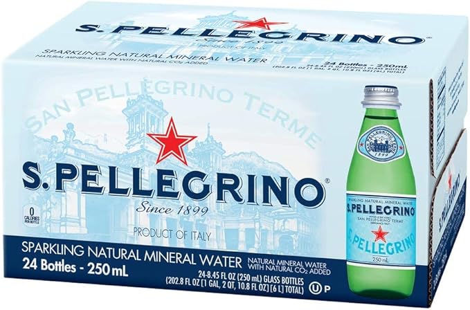 San Pellegrino Sparkling Natural Mineral Water 250ml x 24 Glass Bottles