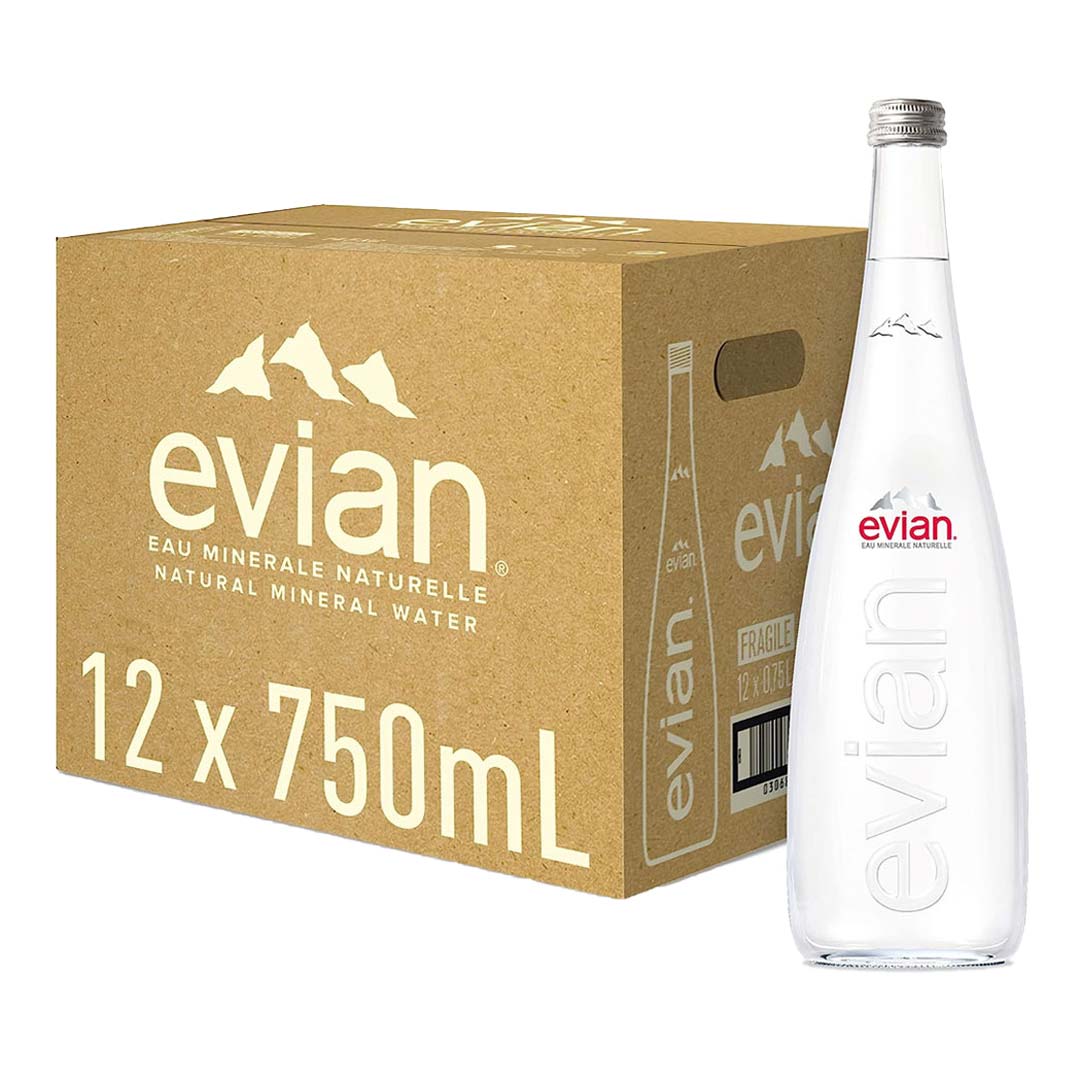 Evian Mineral Water 750ml x 12 Still Glass Bottles