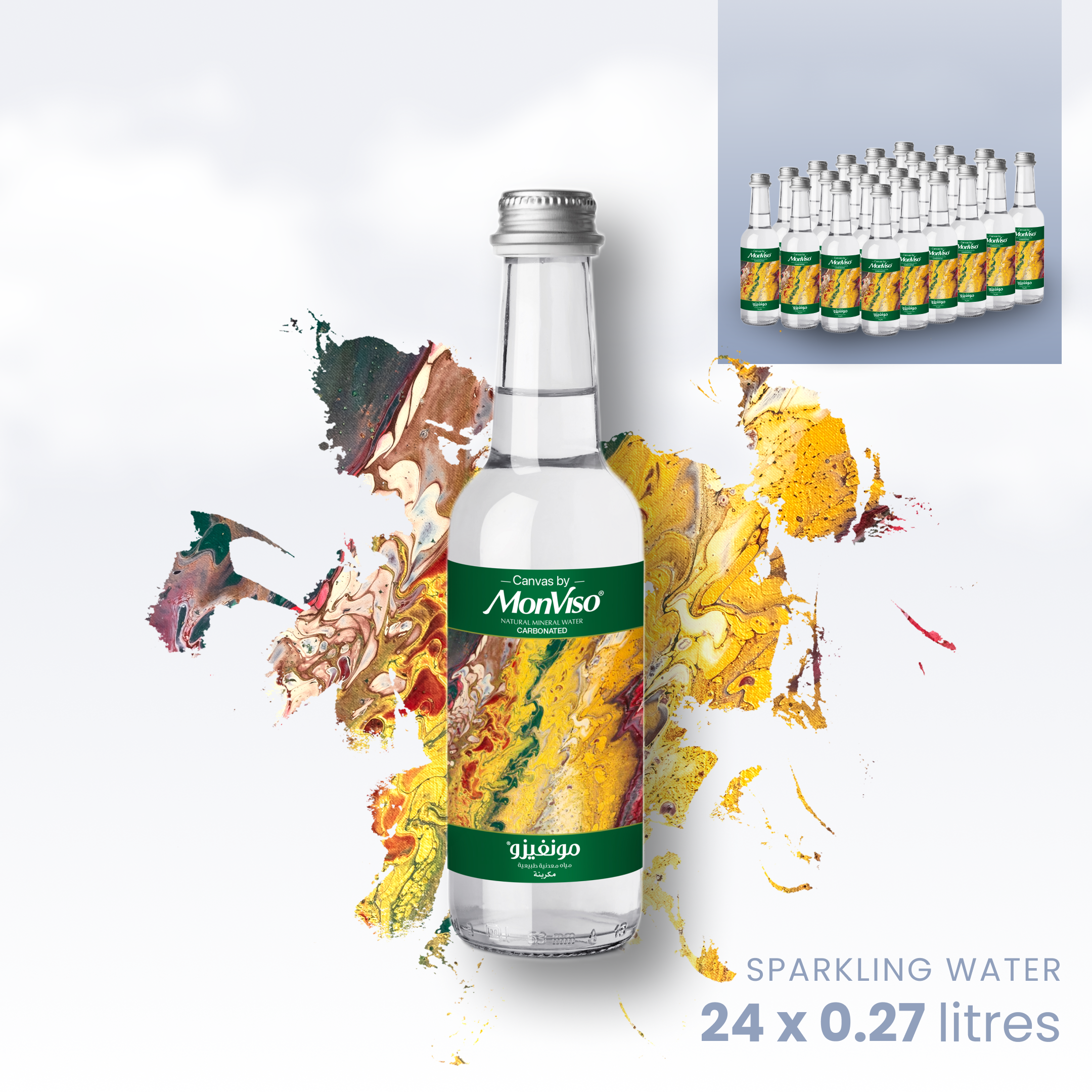 0.27L x 24 Canvas by MonViso Glass Bottle Sparkling Natural Mineral Water