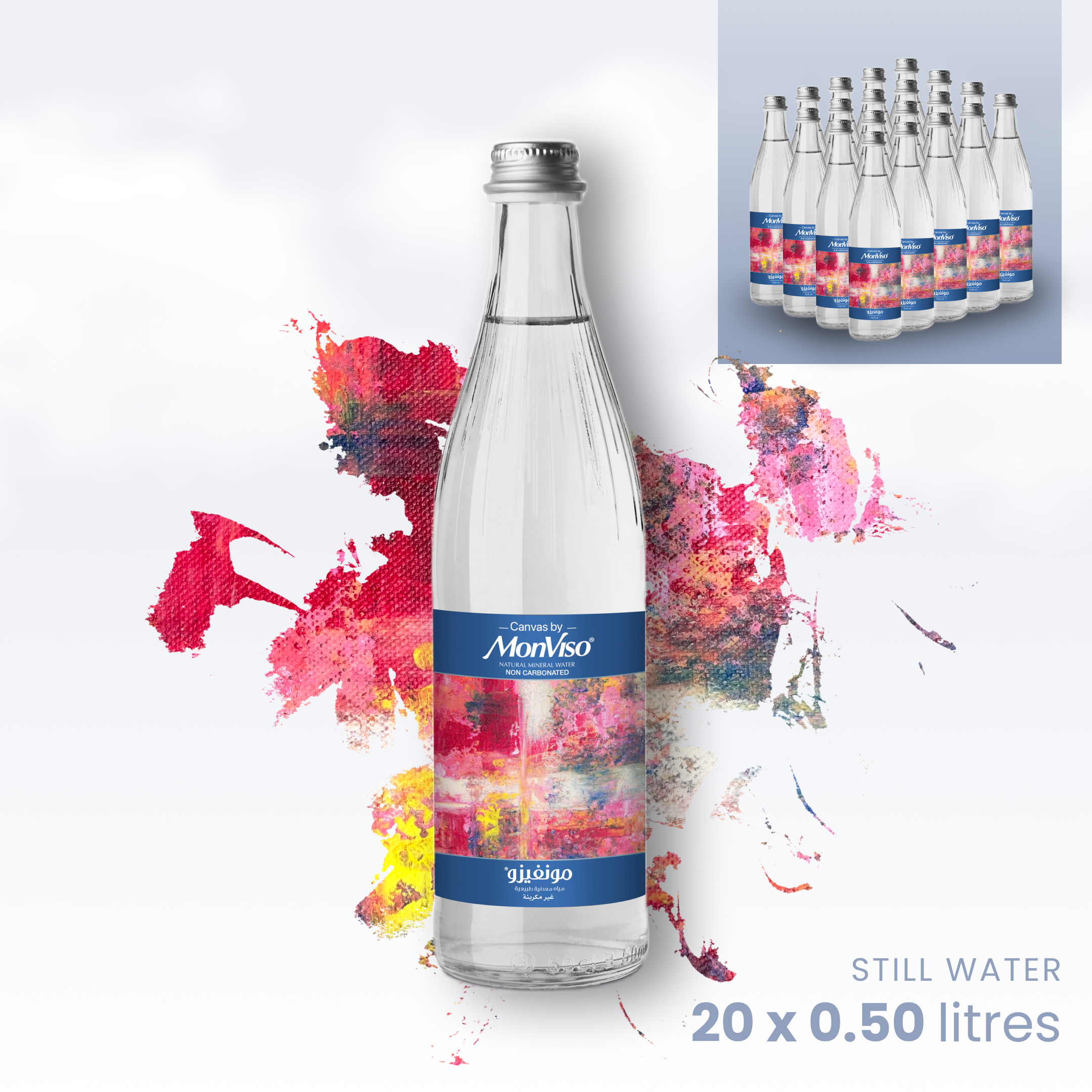 0.50L x 20 Canvas by MonViso Glass Bottle Still Natural Mineral Water