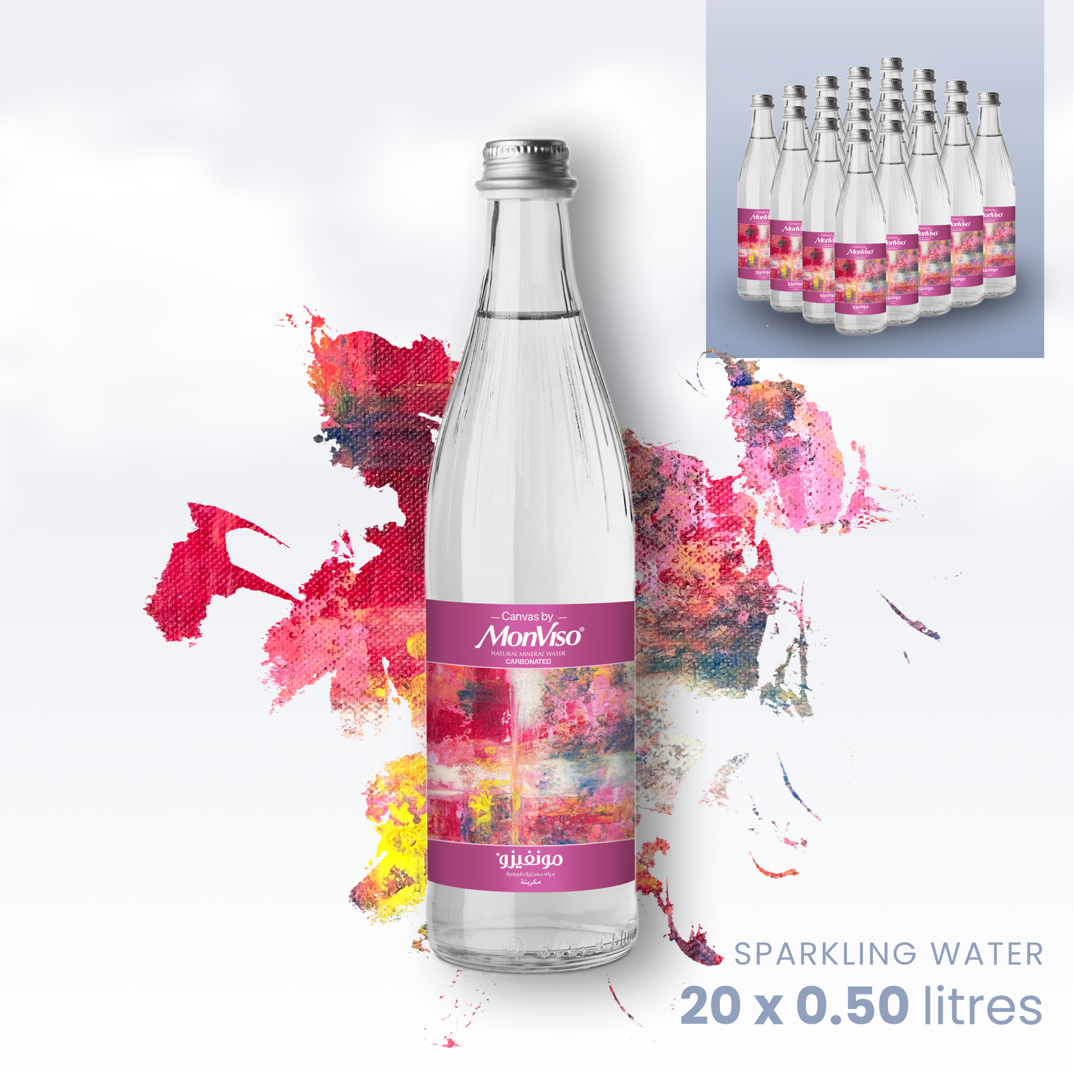 0.50L x 20 Canvas by MonViso Glass Bottle Sparkling Natural Mineral Water