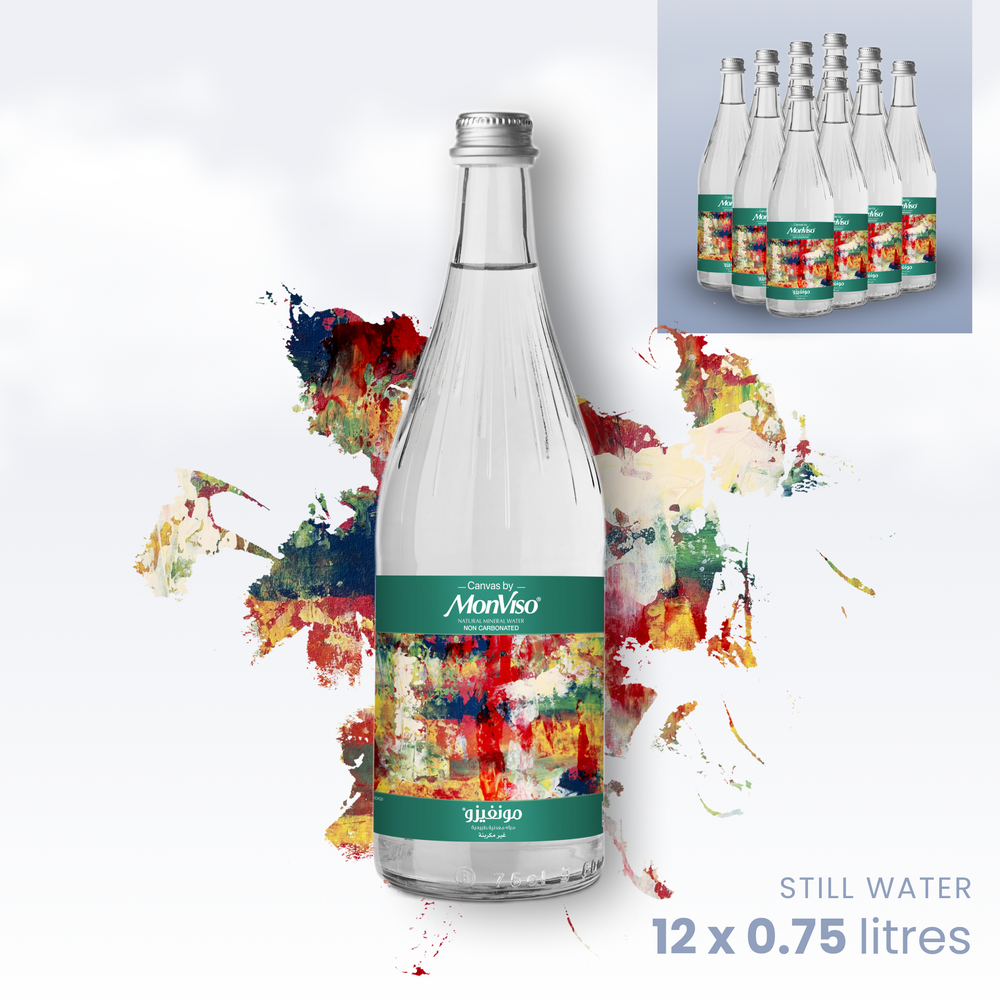 0.75L x 12 Canvas by MonViso Glass Bottle Still Natural Mineral Water