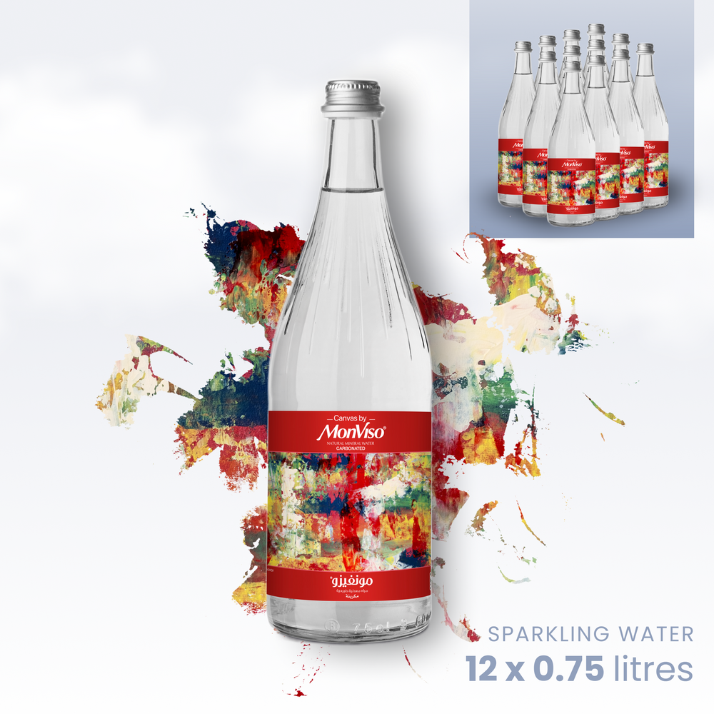 0.75L x 12 Canvas by MonViso Glass Bottle Sparkling Natural Mineral Water