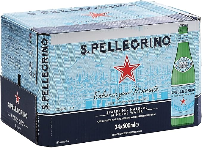 San Pellegrino Sparkling Natural Mineral Water 500ml x 24 Glass Bottles